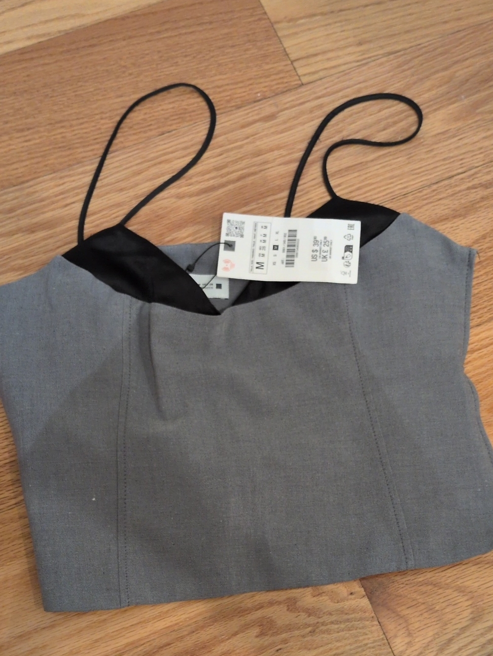 Zara Gray Crop Cami with Black Straps